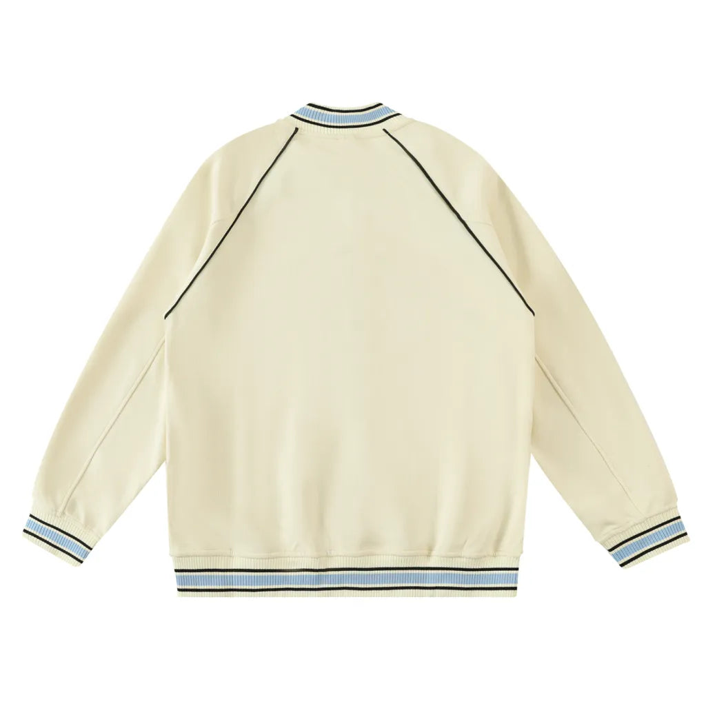 Contrast Trim Raglan Varsity Jacket