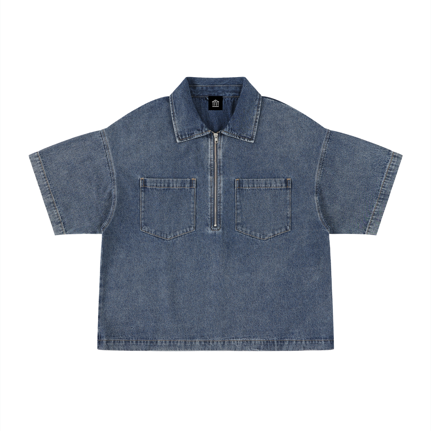 Boxy Quarter-Zip Denim Shirt