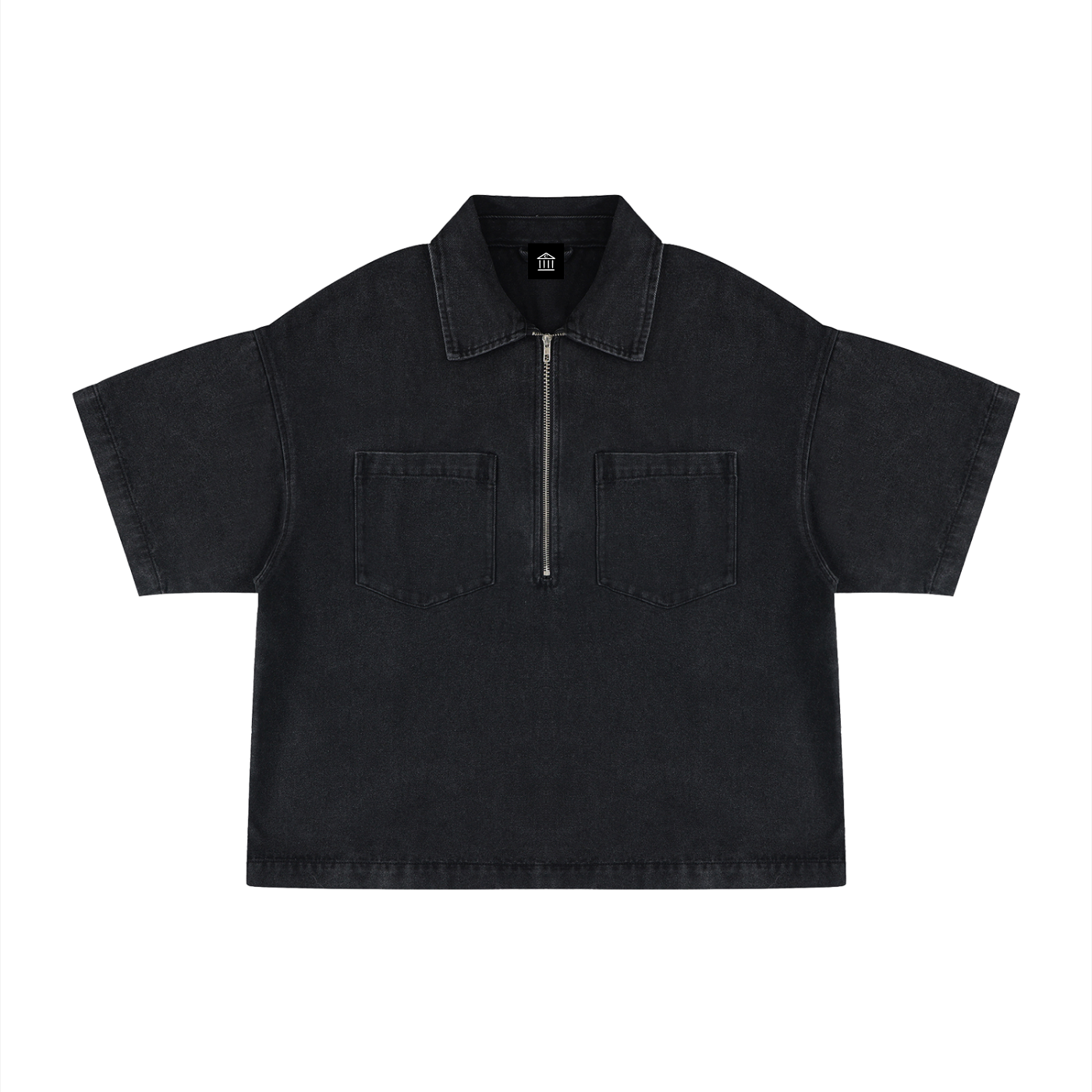 Boxy Quarter-Zip Denim Shirt