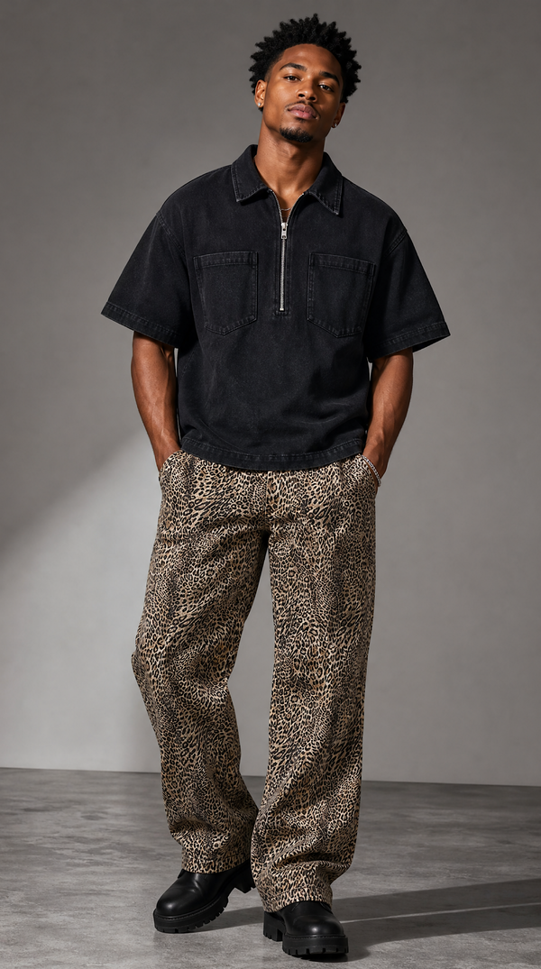 Boxy Quarter-Zip Denim Shirt