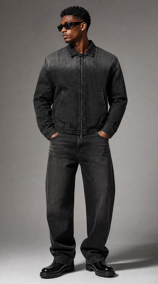 Unisex Vintage Wash Full-Zip Denim Jacket