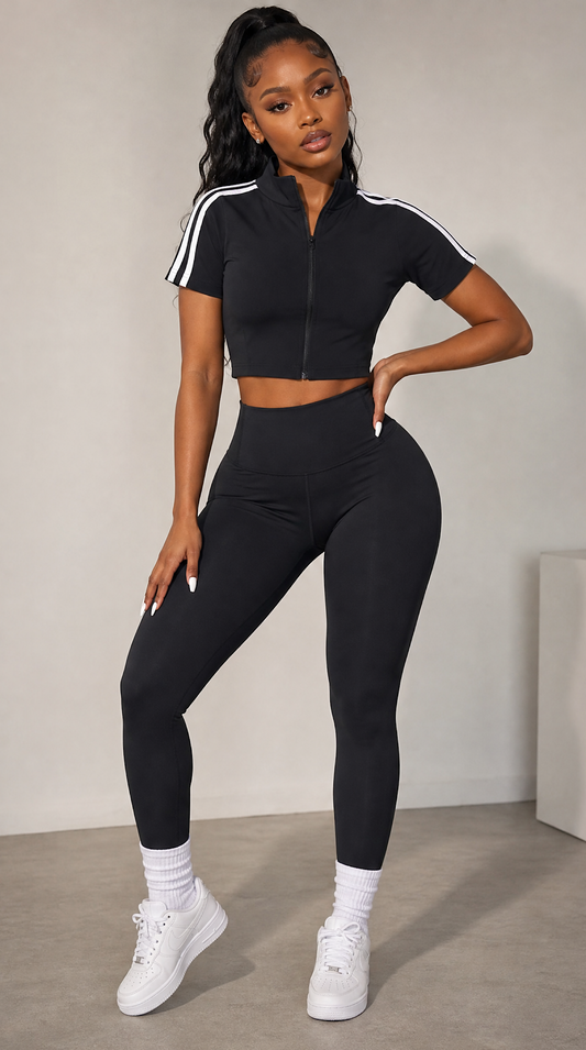 Women's Cropped Full Zip Short Sleeve T-Shirt