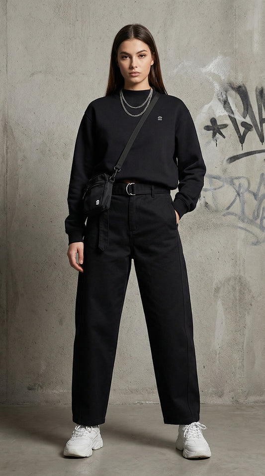 Belted Barrel-leg Chino Pants