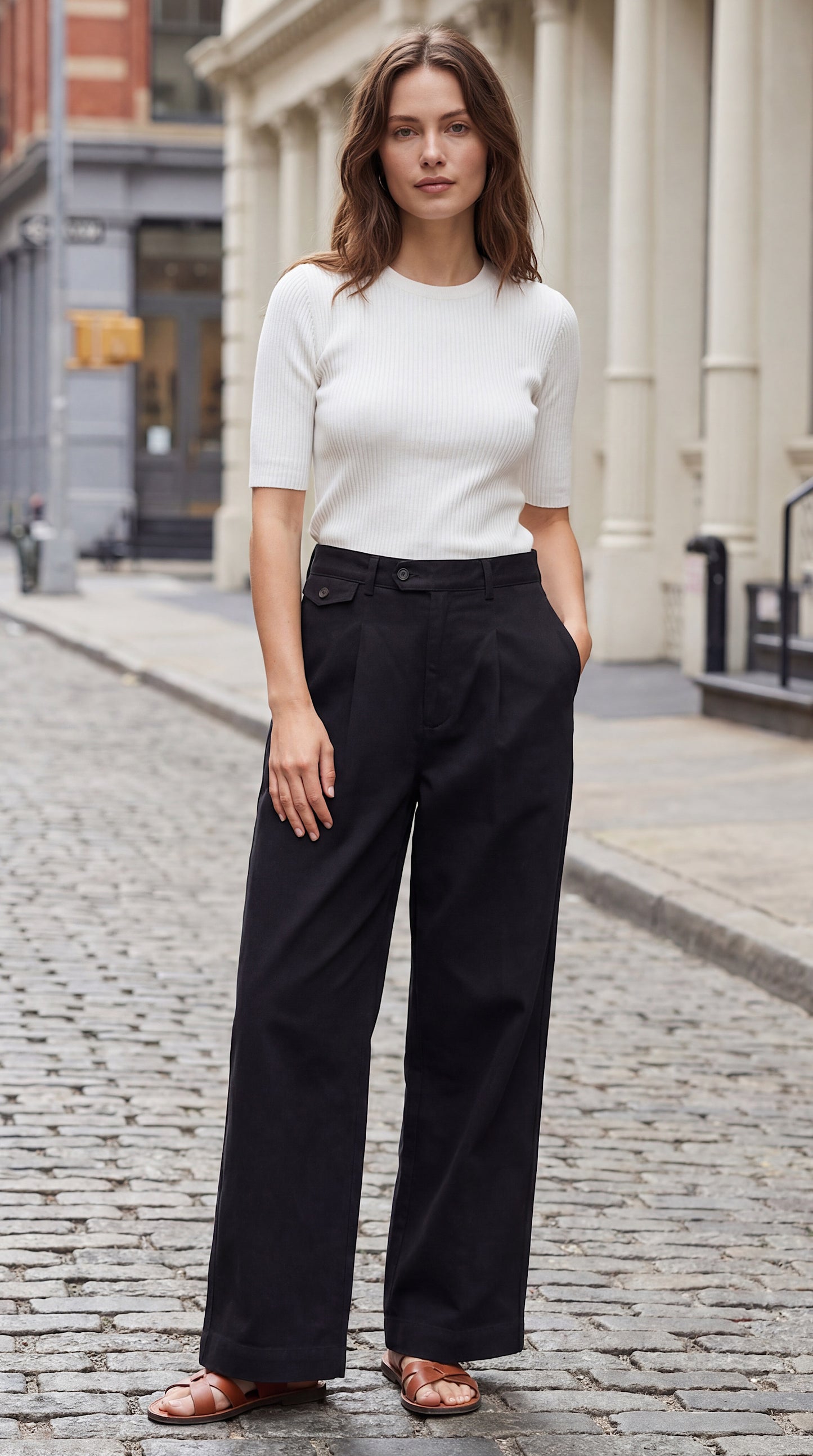 Adjustable Waist Straight-Leg Pants