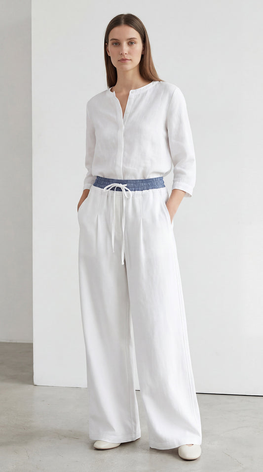 Plaid Contrast Waist Pants