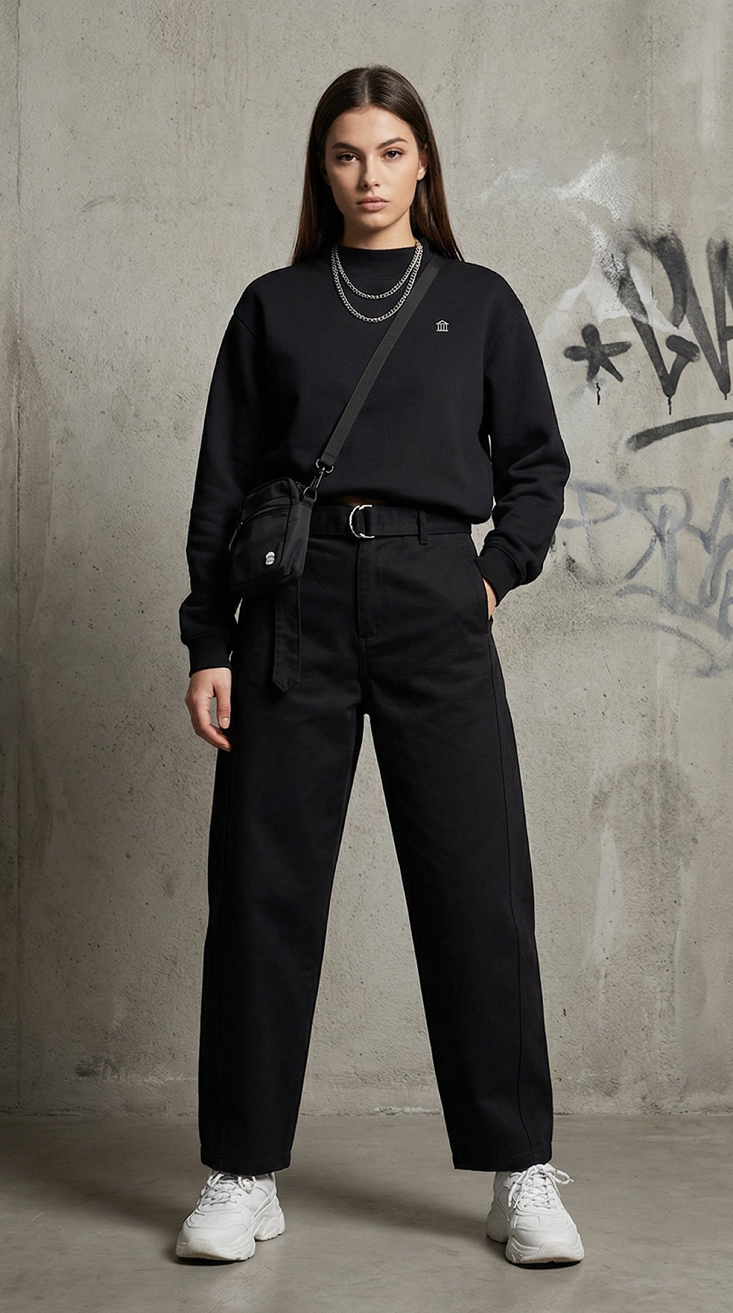 Pantalon chino à jambes larges et ceinture