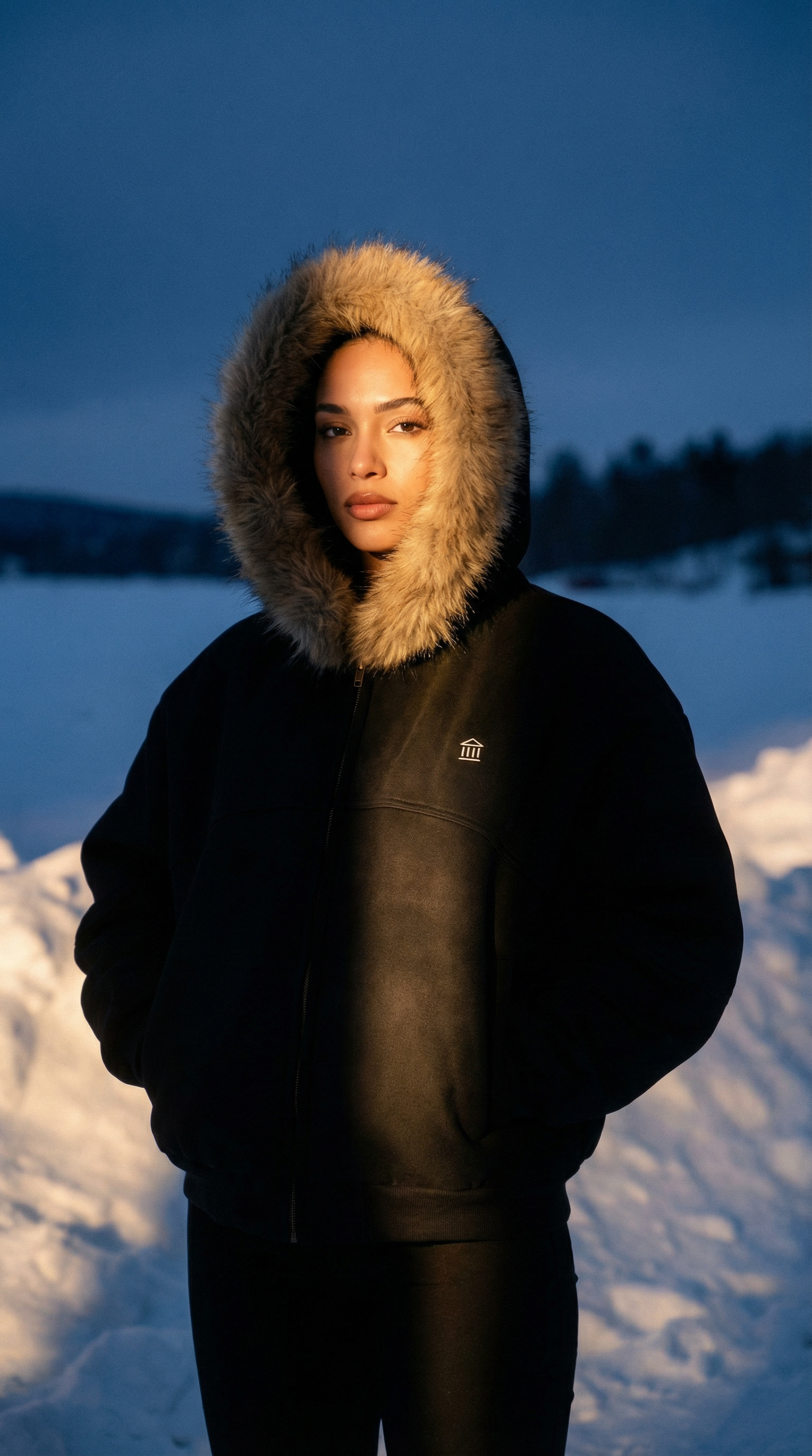 Sun Fade Boxy Detachable Fur Hoodie