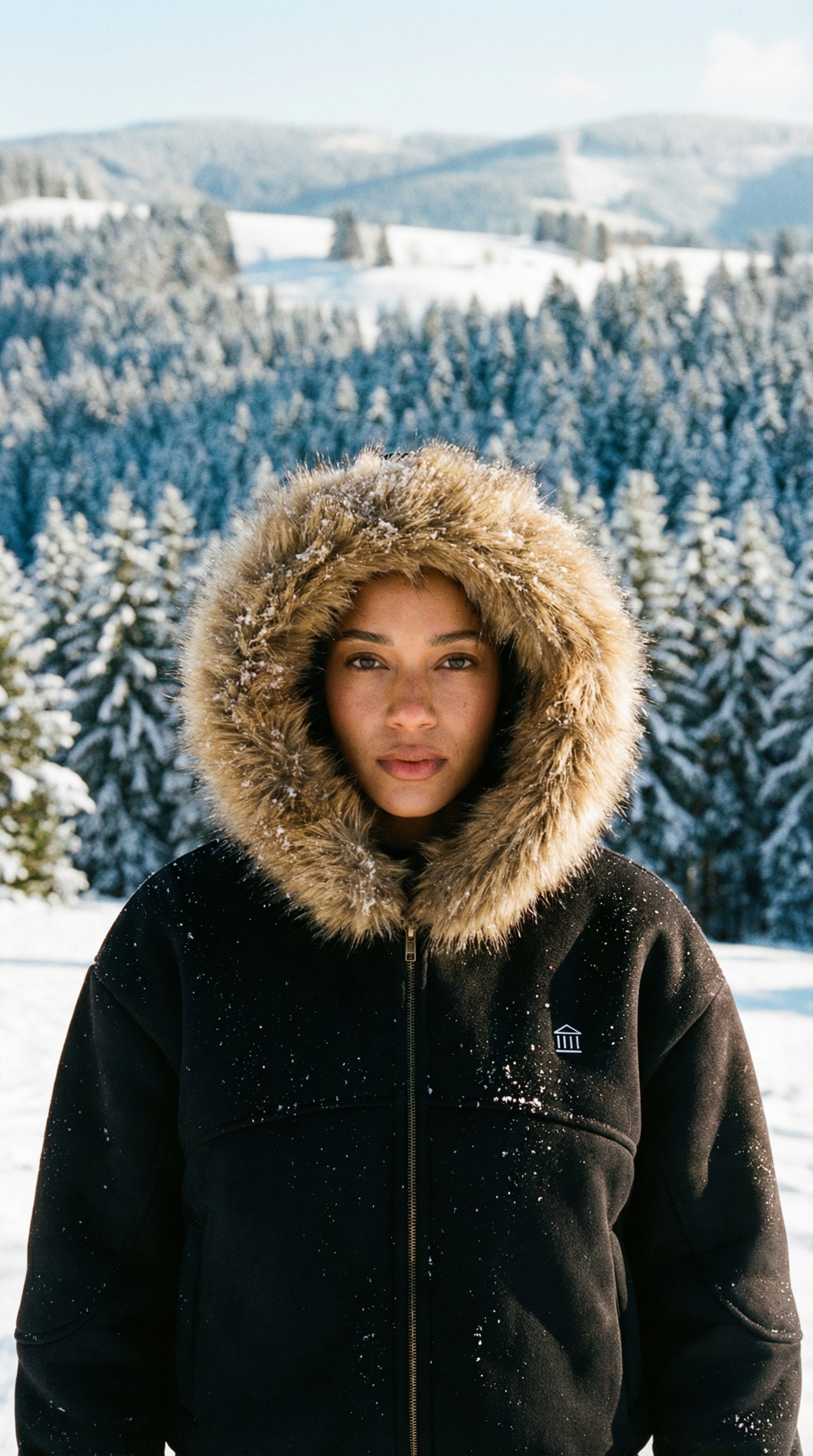 Sun Fade Boxy Detachable Fur Hoodie